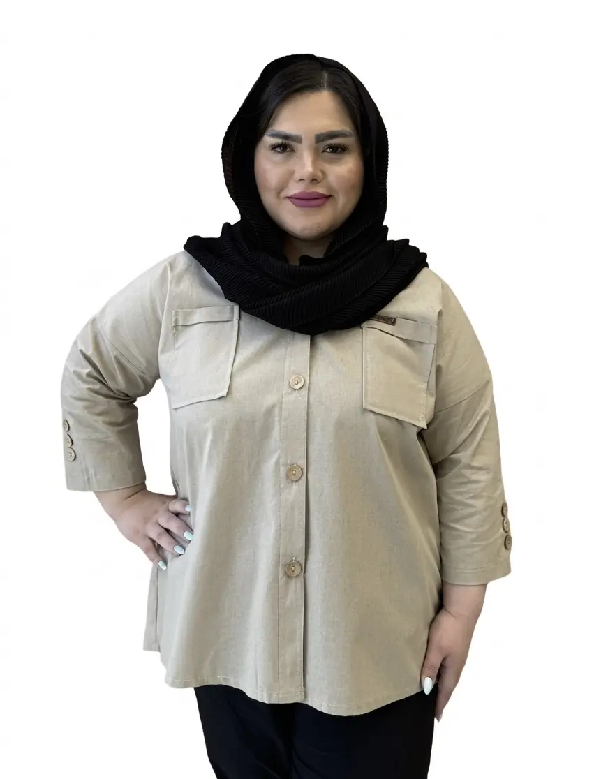 شومیز لینن استین سه دکمه سایز بزرگ زنانه